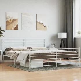 Estructura cama metal con cabecero y estribo blanco 180x200 cm de vidaXL, Camas y somieres - Ref: Foro24-352390, Precio: 102,...