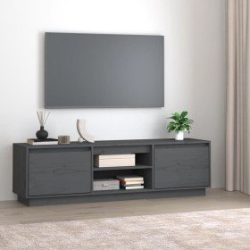 Mueble de TV de madera maciza de pino gris 140x35x40 cm en Muebles TV | Comprar online en Foru.es