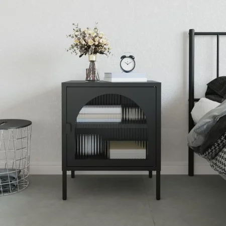 Mesita de noche vidrio y acero negro 50x35x60 cm de vidaXL, Mesitas de noche - Ref: Foro24-352997, Precio: 101,14 €, Descuent...