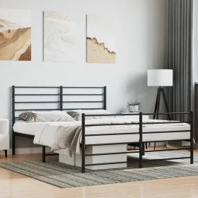 Estructura de cama cabecero y estribo metal negro 140x190 cm de vidaXL, Camas y somieres - Ref: Foro24-352337, Precio: 89,65 ...