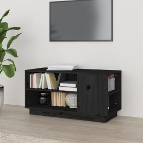 Mueble de TV madera maciza de pino negro 80x35x40,5 cm en Muebles TV | Comprar online en Foru.es