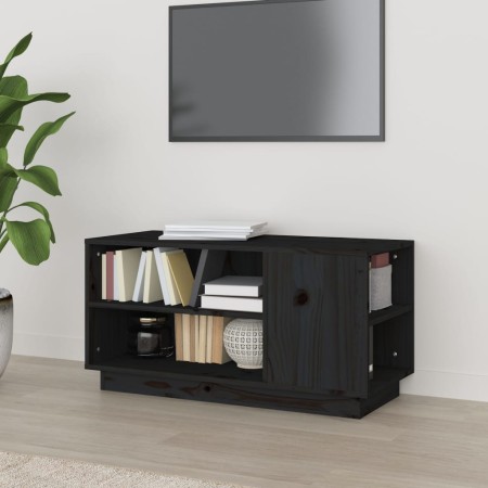 Mueble de TV madera maciza de pino negro 80x35x40,5 cm en Muebles TV | Comprar online en Foru.es