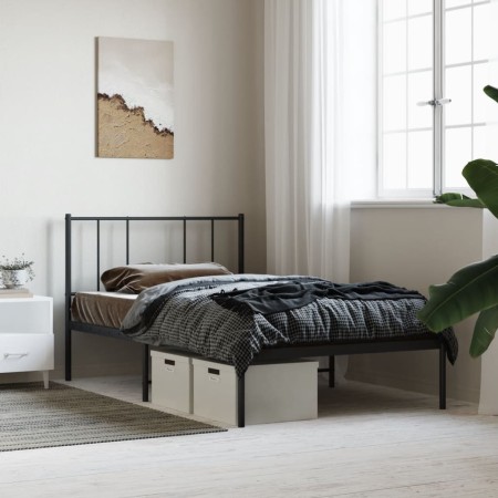Estructura de cama con cabecero metal negro 100x200 cm de vidaXL, Camas y somieres - Ref: Foro24-352475, Precio: 76,63 €, Des...