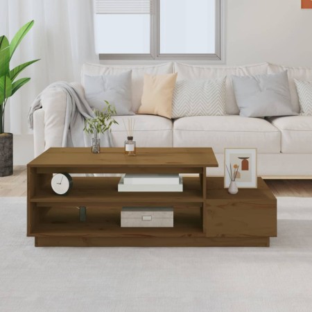 Mesa de centro madera maciza de pino marrón miel 120x50x40,5 cm en Mesas de centro | Comprar online en Foru.es