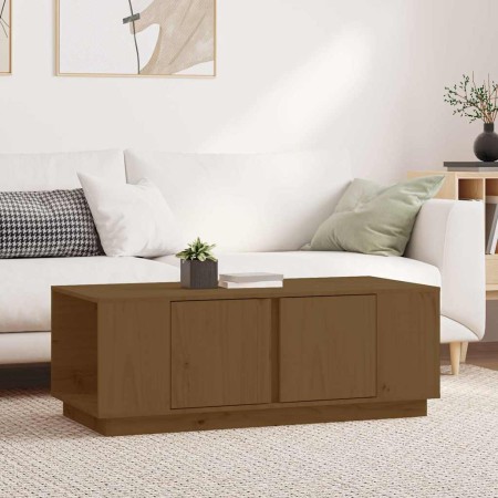 Mesa de centro madera maciza de pino marrón miel 110x50x40 cm en Mesas de centro | Comprar online en Foru.es
