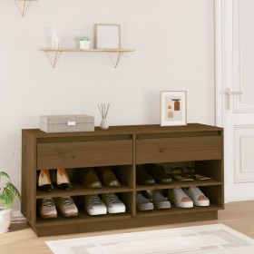 Mueble zapatero de madera maciza pino marrón miel 110x34x52 cm en Zapateros y organizadores de calzado | Comprar online en Foru.