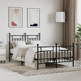 Black metal headboard and footboard bed frame 120x200 cm by vidaXL, Beds and slatted bases - Ref: Foro24-353553, Price: 130,6...