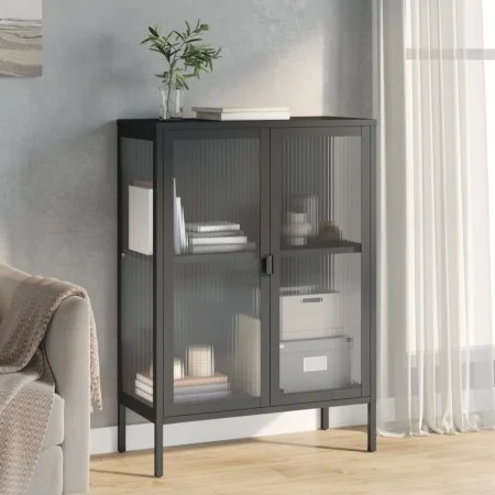 Aparador alto vidrio y acero negro 75x35x105 cm de vidaXL, Aparadores - Ref: Foro24-353003, Precio: 190,07 €, Descuento: %