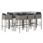 Mesa y taburetes altos jardín 9 pzas y cojines ratán PE gris de vidaXL, Conjuntos de jardín - Ref: Foro24-3200654, Precio: 73...