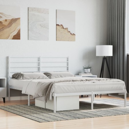 Estructura de cama con cabecero metal blanca 140x200 cm de vidaXL, Camas y somieres - Ref: Foro24-352369, Precio: 92,75 €, De...
