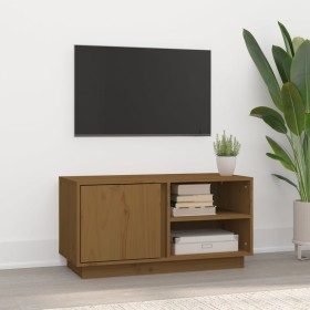 Mueble de TV madera maciza de pino marrón miel 80x35x40,5 cm en Muebles TV | Comprar online en Foru.es