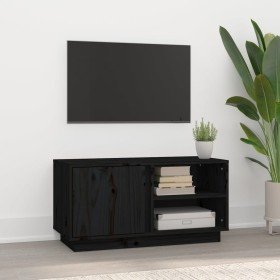 Mueble de TV madera maciza de pino negro 80x35x40,5 cm en Muebles TV | Comprar online en Foru.es