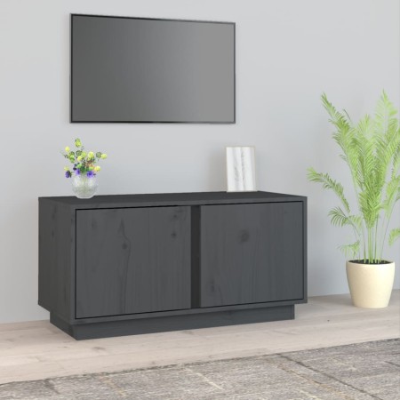 Mueble de TV madera maciza de pino gris 80x35x40,5 cm en Muebles TV | Comprar online en Foru.es