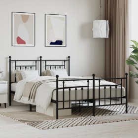 Estructura de cama cabecero y estribo metal negro 140x200 cm de vidaXL, Camas y somieres - Ref: Foro24-353556, Precio: 127,96...