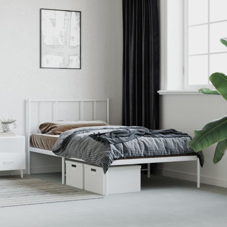 Estructura de cama de metal con cabecero blanco 100x190 cm de vidaXL, Camas y somieres - Ref: Foro24-352523, Precio: 61,83 €,...
