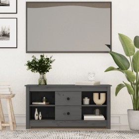 Mueble de TV de madera maciza de pino gris 103x36,5x52 cm en Muebles TV | Comprar online en Foru.es