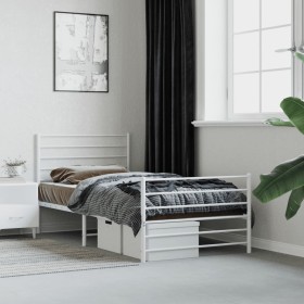 Estructura cama metal con cabecero y pie cama blanca 90x200 cm de vidaXL, Camas y somieres - Ref: Foro24-352379, Precio: 71,6...