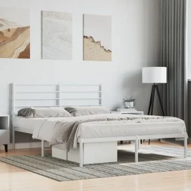 Bettgestell aus Metall mit weißem Kopfteil 120x190 cm von vidaXL, Betten und Lattenroste - Ref: Foro24-352365, Preis: 99,16 €...