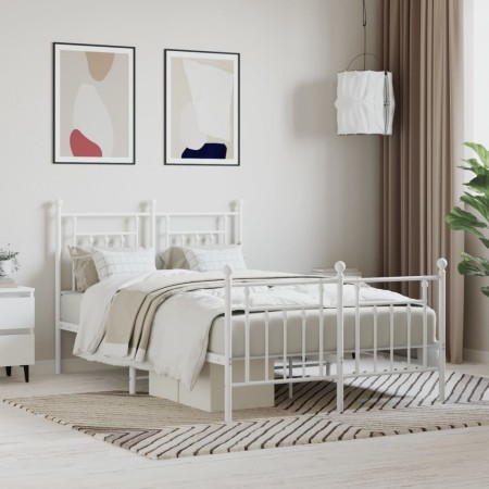 Estructura cama metal con cabecero y estribo blanco 120x200 cm de vidaXL, Camas y somieres - Ref: Foro24-353602, Precio: 128,...