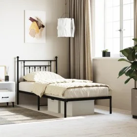 Bed frame with black metal headboard 90x200 cm by vidaXL, Beds and slatted bases - Ref: Foro24-353530, Price: 71,12 €, Discou...