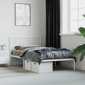 Estructura de cama de metal con cabecero blanco 75x190 cm de vidaXL, Camas y somieres - Ref: Foro24-352519, Precio: 56,47 €, ...