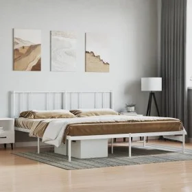 Estructura de cama de metal con cabecero blanco 180x200 cm de vidaXL, Camas y somieres - Ref: Foro24-352533, Precio: 103,41 €...
