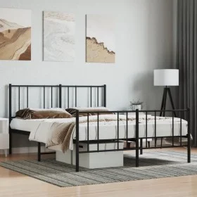 Black metal headboard and footboard bed frame 140x200 cm by vidaXL, Beds and slatted bases - Ref: Foro24-352499, Price: 99,10...