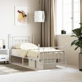 Estructura cama metal con cabecero y pie cama blanca 90x190 cm de vidaXL, Camas y somieres - Ref: Foro24-353596, Precio: 88,7...