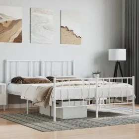 Estructura cama metal cabecero y estribo blanco 140x190 cm de vidaXL, Camas y somieres - Ref: Foro24-352547, Precio: 83,21 €,...