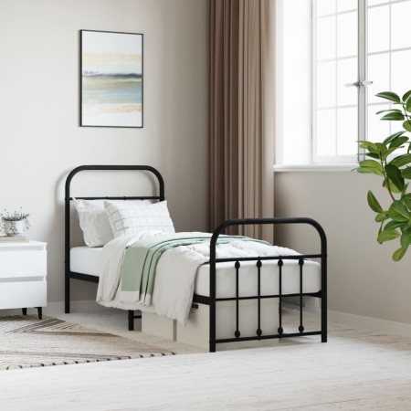Estructura de cama con cabecero y estribo metal negro 75x190 cm de vidaXL, Camas y somieres - Ref: Foro24-352586, Precio: 94,...