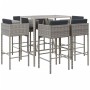 Mesa y taburetes altos jardín y cojines 7 pzas ratán PE gris de vidaXL, Conjuntos de jardín - Ref: Foro24-3200660, Precio: 58...