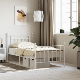Estructura cama metal cabecero y estribo blanca 100x190 cm de vidaXL, Camas y somieres - Ref: Foro24-353598, Precio: 94,59 €,...