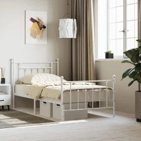 Estructura cama metal cabecero y estribo blanca 100x190 cm de vidaXL, Camas y somieres - Ref: Foro24-353598, Precio: 93,01 €,...