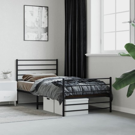 Estructura de cama con cabecero y estribo metal negro 90x190 cm de vidaXL, Camas y somieres - Ref: Foro24-352329, Precio: 67,...