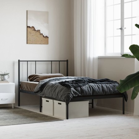 Estructura de cama con cabecero metal negro 90x200 cm de vidaXL, Camas y somieres - Ref: Foro24-352473, Precio: 75,29 €, Desc...