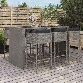 Mesa y taburetes altos jardín y cojines 7 pzas ratán PE gris de vidaXL, Conjuntos de jardín - Ref: Foro24-3200665, Precio: 64...