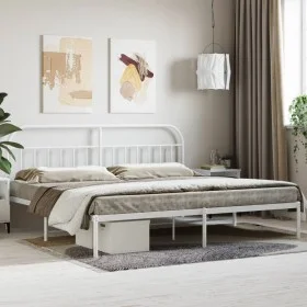 Estructura de cama de metal con cabecero blanco 193x203 cm de vidaXL, Camas y somieres - Ref: Foro24-353690, Precio: 99,43 €,...