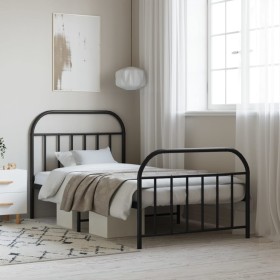 Estructura de cama con cabecero y estribo metal negro 100x200cm de vidaXL, Camas y somieres - Ref: Foro24-353648, Precio: 81,...