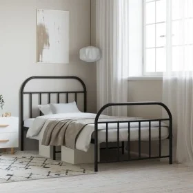 Estructura de cama con cabecero y estribo metal negro 100x200cm de vidaXL, Camas y somieres - Ref: Foro24-353648, Precio: 78,...