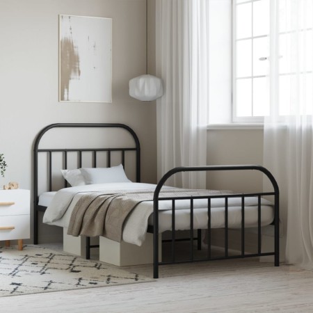 Estructura de cama con cabecero y estribo metal negro 100x200cm de vidaXL, Camas y somieres - Ref: Foro24-353648, Precio: 81,...