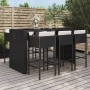 Mesa y taburetes altos jardín y cojines 7 pzas ratán PE negro de vidaXL, Conjuntos de jardín - Ref: Foro24-3200664, Precio: 7...