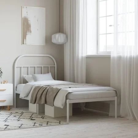 Estructura de cama de metal con cabecero blanco 80x200 cm de vidaXL, Camas y somieres - Ref: Foro24-353675, Precio: 65,22 €, ...