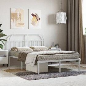 Estructura de cama de metal con cabecero blanca 135x190 cm de vidaXL, Camas y somieres - Ref: Foro24-353683, Precio: 99,69 €,...