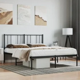 Bed frame with black metal headboard 150x200 cm by vidaXL, Beds and slatted bases - Ref: Foro24-352482, Price: 97,90 €, Disco...