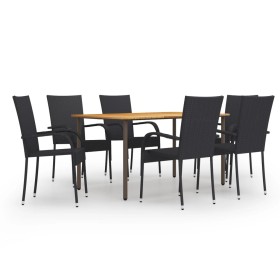 Juego de muebles de comedor de jardín 7 piezas ratán PE negro en Conjuntos de jardín | Comprar online en Foru.es