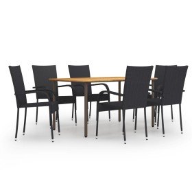 Juego de muebles de comedor de jardín 7 piezas ratán PE negro en Conjuntos de jardín | Comprar online en Foru.es