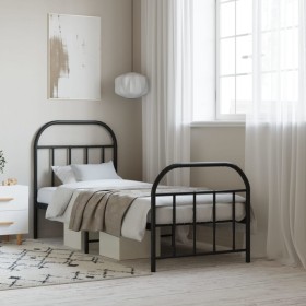 Estructura de cama con cabecero y estribo metal negro 75x190 cm de vidaXL, Camas y somieres - Ref: Foro24-353643, Precio: 81,...