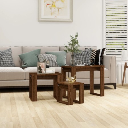 Mesas apilables 3 pzas madera contrachapada color roble marrón en Mesas auxiliares | Comprar online en Foru.es