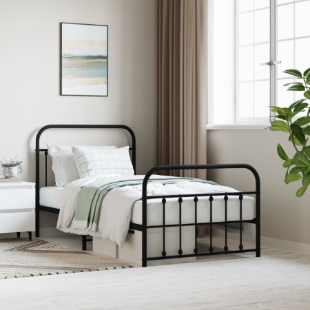 Estructura de cama con cabecero y estribo metal negro 100x190cm de vidaXL, Camas y somieres - Ref: Foro24-352590, Precio: 99,...