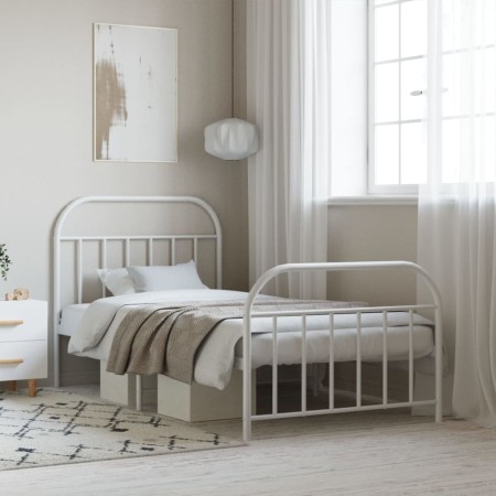 Estructura cama metal cabecero y estribo blanca 100x190 cm de vidaXL, Camas y somieres - Ref: Foro24-353696, Precio: 82,01 €,...